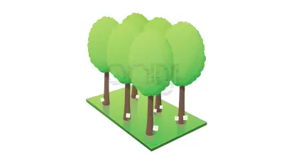 Forets produisant de l'O2 et absorbant du CO2 dans un style 3D isométrique