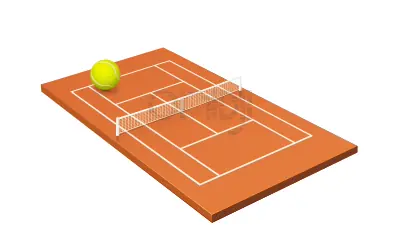 Balle de tennis rebondissant sur un court de tennis en terre battue en animation 2D